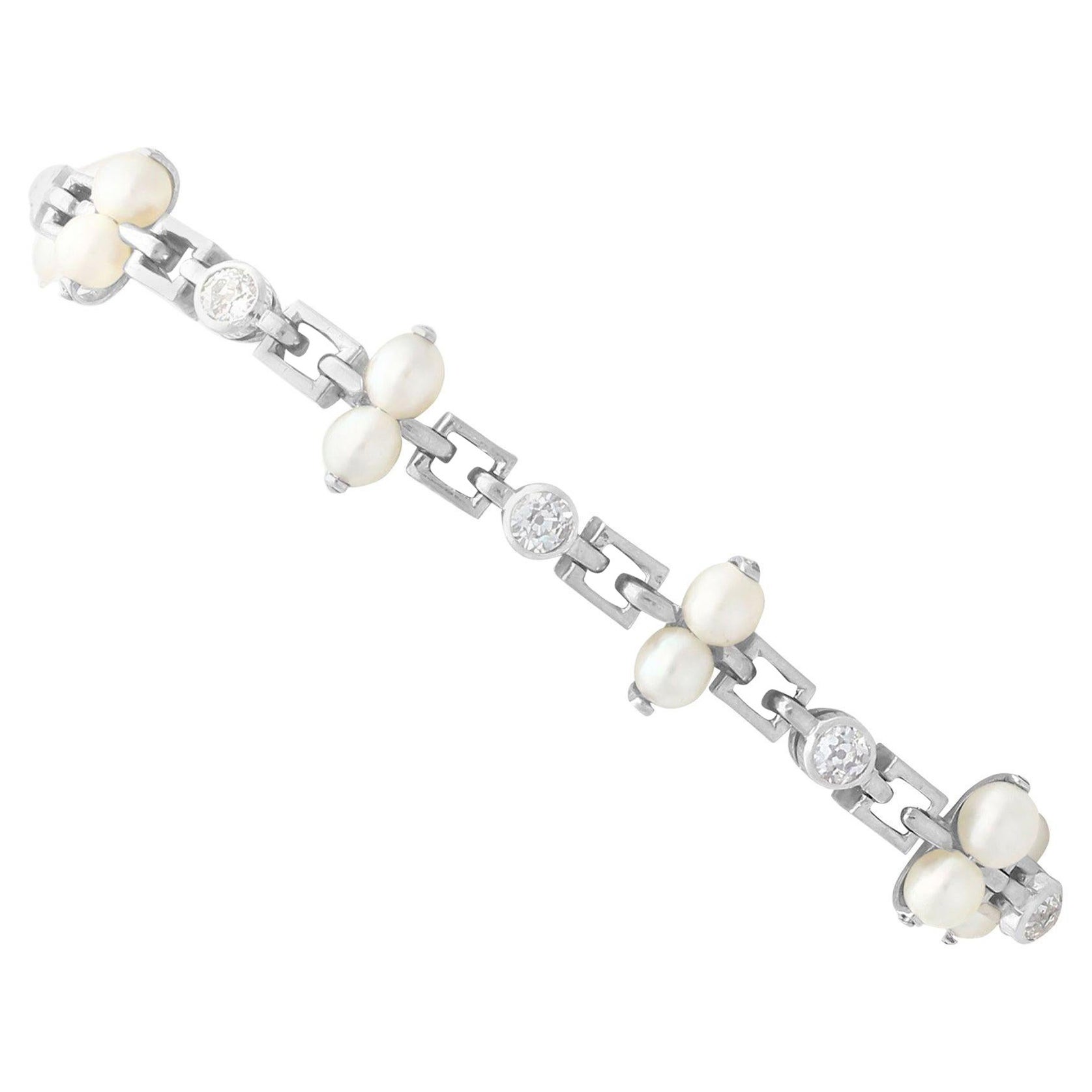 Bracciale vintage anni '40 con diamante da 0,82 carati e perla naturale in platino