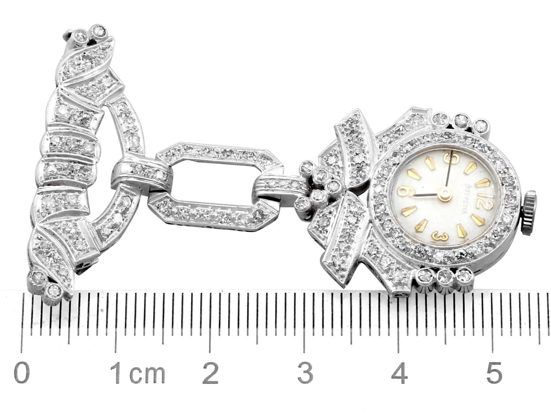 1940er Jahre Vintage 1,50 Karat Diamant und Platin Damen Cocktail-Fob-Uhr im Angebot 1