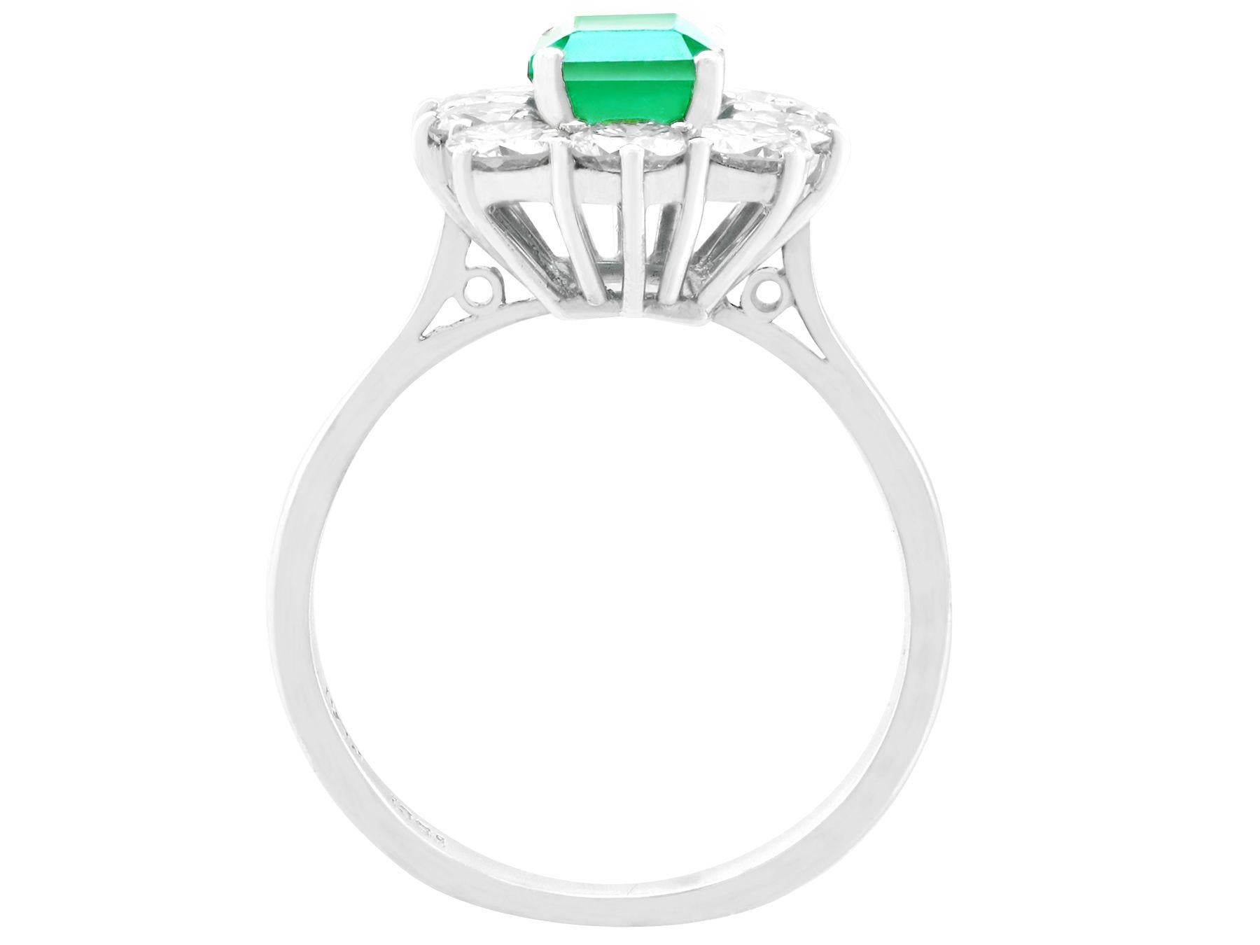 Women's 1940s Vintage 1.57ct Emerald and 1.72ct Diamond White Gold Engagement Ring