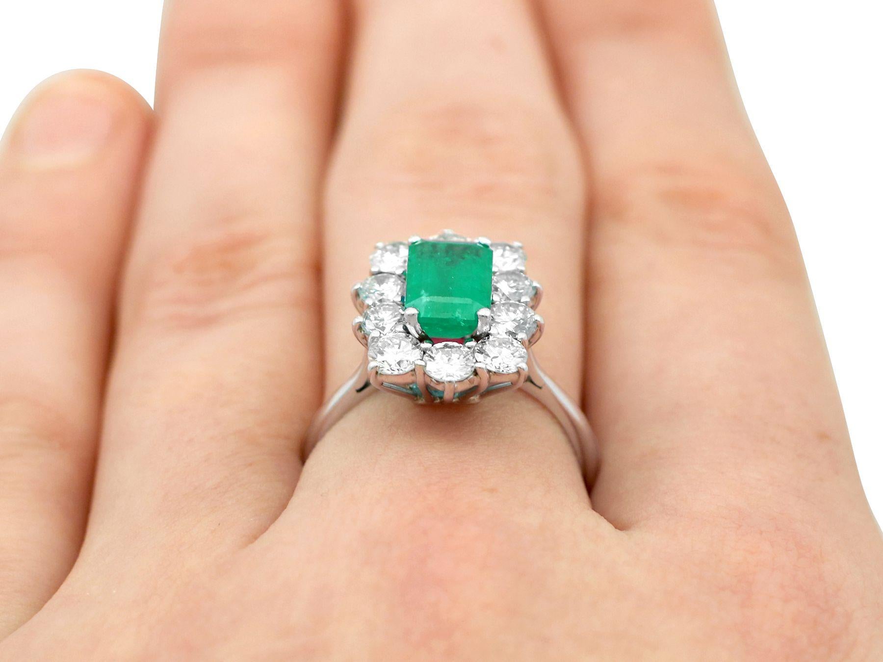 1940s Vintage 1.57ct Emerald and 1.72ct Diamond White Gold Engagement Ring 3