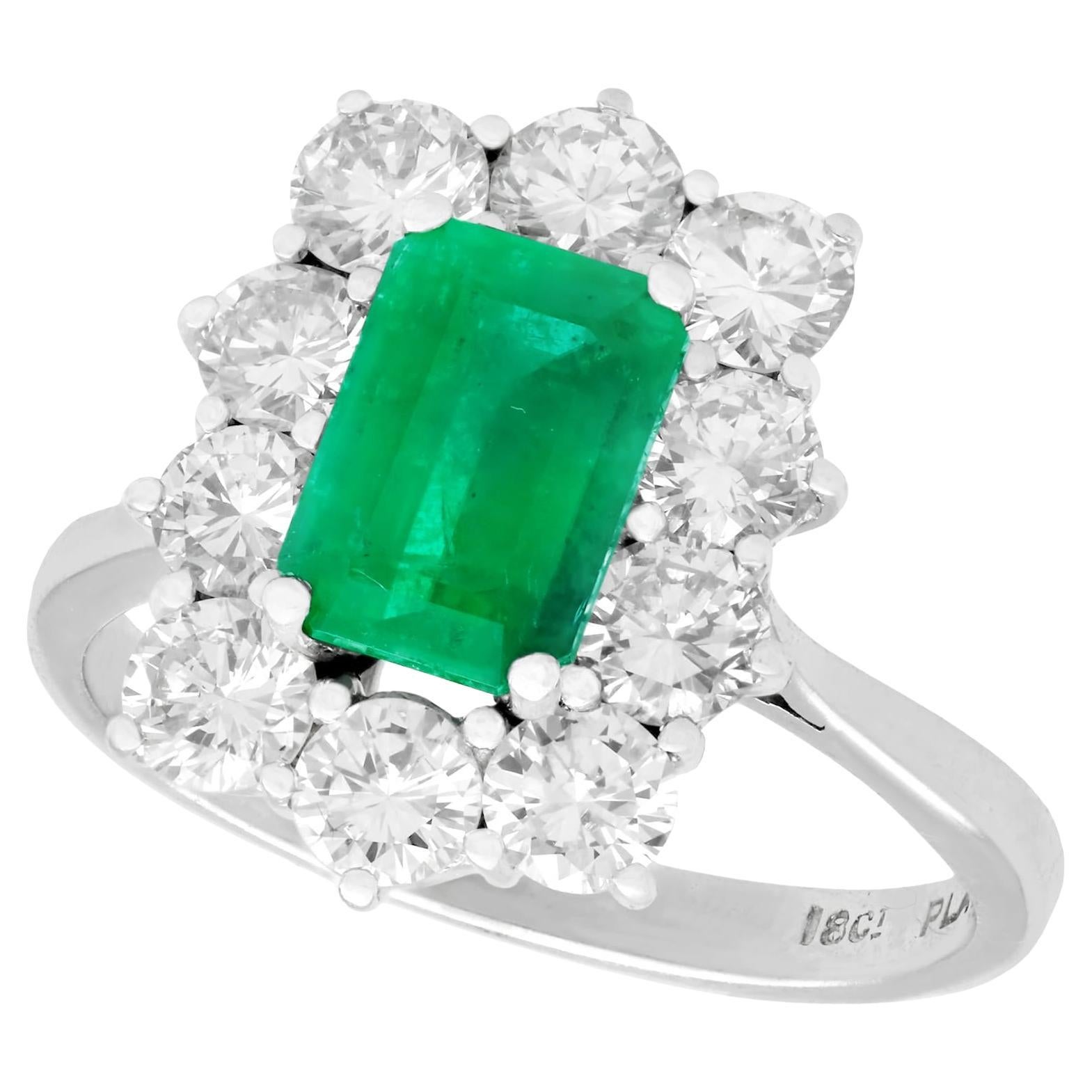 1940s Vintage 1.57ct Emerald and 1.72ct Diamond White Gold Engagement Ring