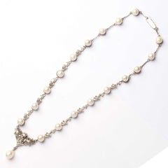 1940s Vintage 18ct White Gold Necklace with Japanese Cultured Pearls and Diamond