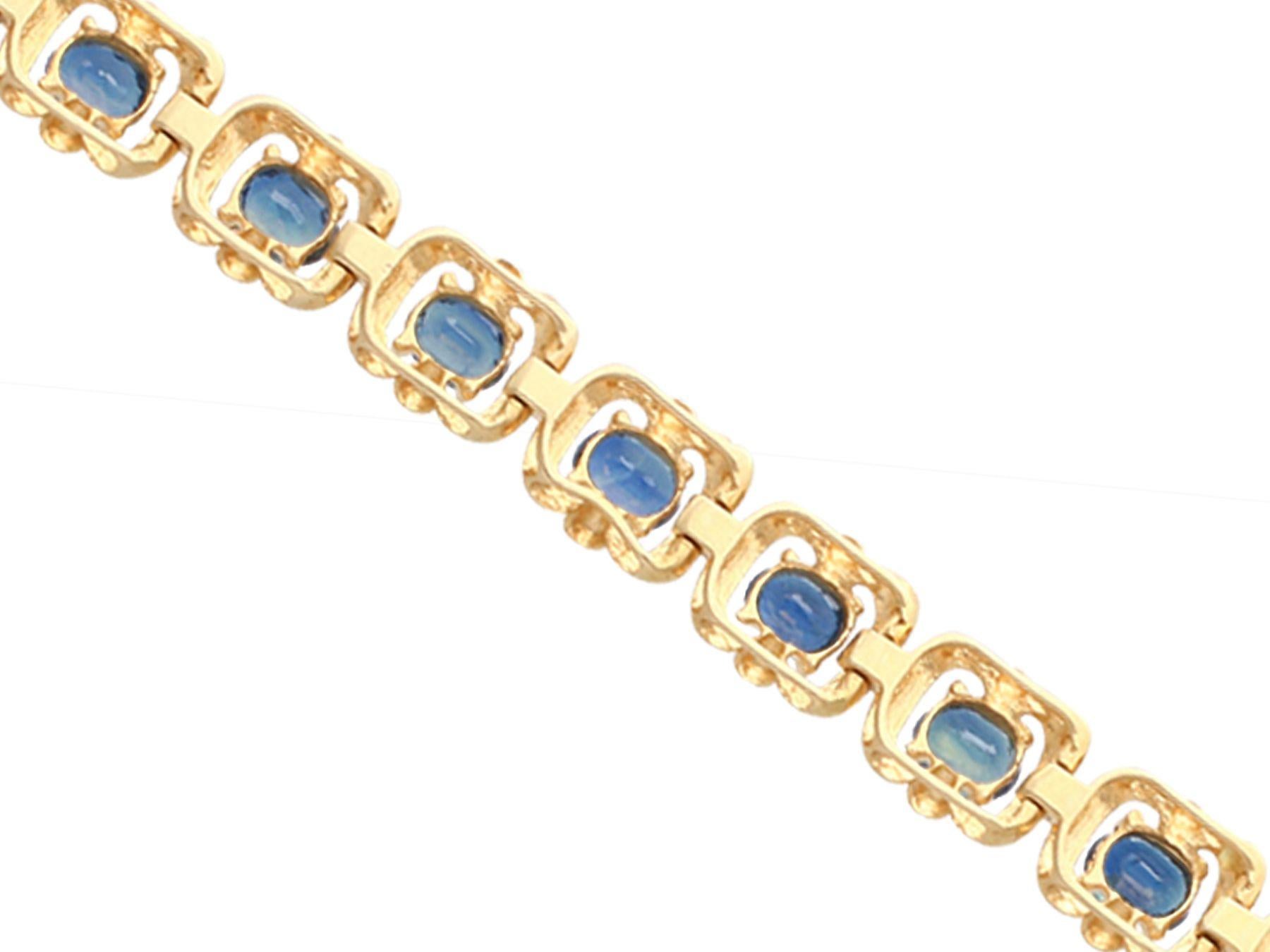 Oval Cut 1940s Vintage 4.60 Carat Blue Sapphire Yellow Gold Bracelet