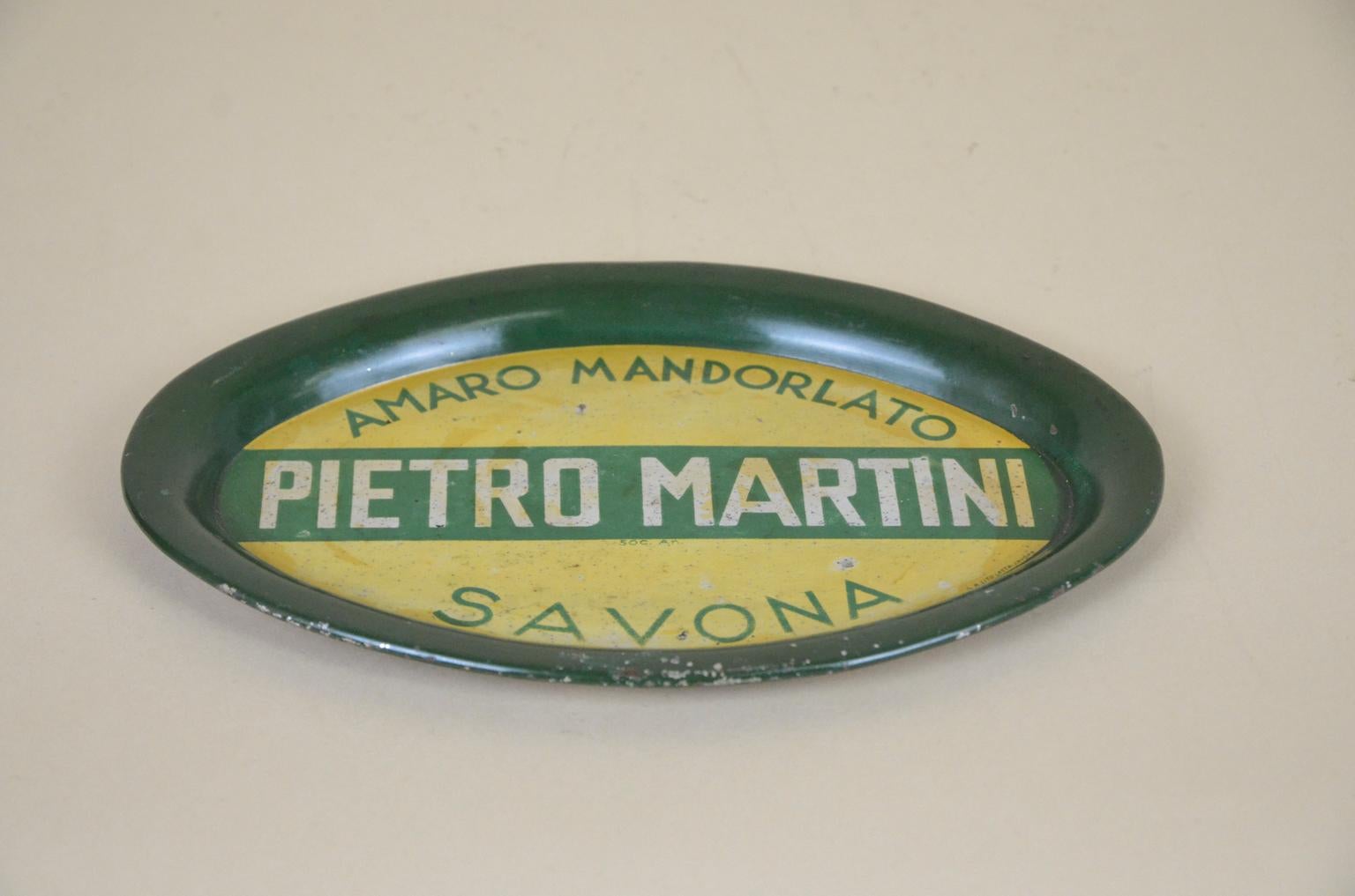 1940s Vintage Advertising Tin Tray Pietro Martini Savona Bitters Made in Italy (Italienisch) im Angebot