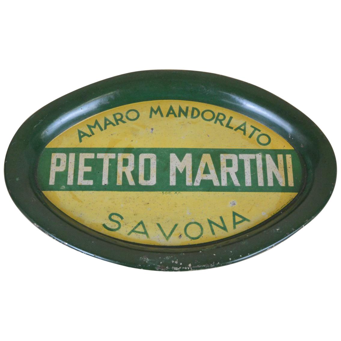 1940s Vintage Advertising Tin Tray Pietro Martini Savona Bitters Made in Italy im Angebot