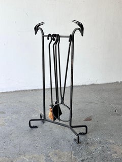 1940s Vintage Antelope  Wrought Iron Fireplace Tools Style of Edouard Schenck