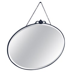 1940s Vintage Art Deco Oval Bevelled Edged Chrome Framed Glass Wall Mirror