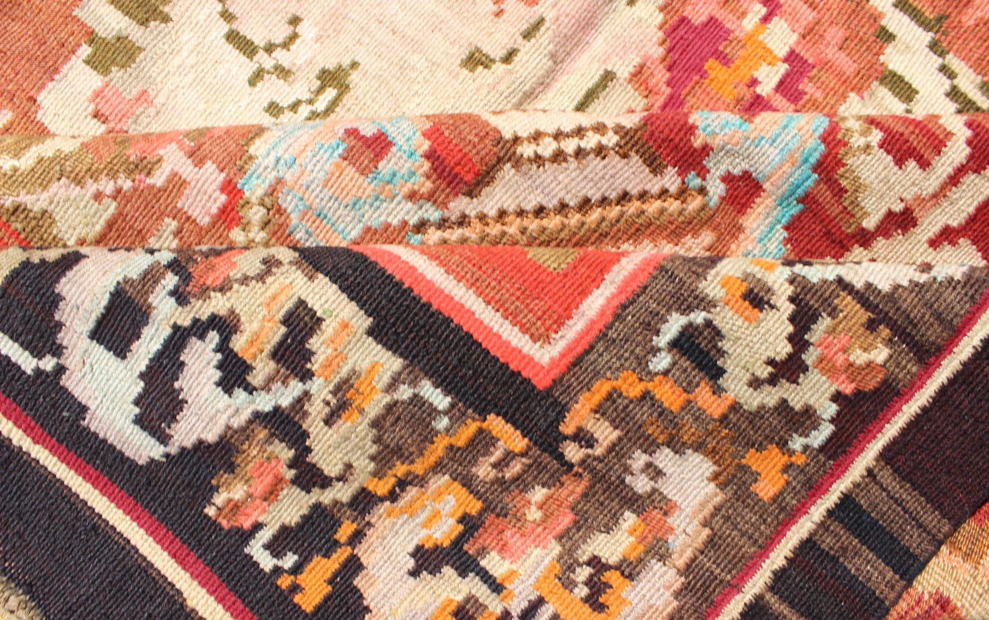 Mid-20th Century 1940's Vintage Bessarabian Kilim Rug in Brilliant Colors For Sale