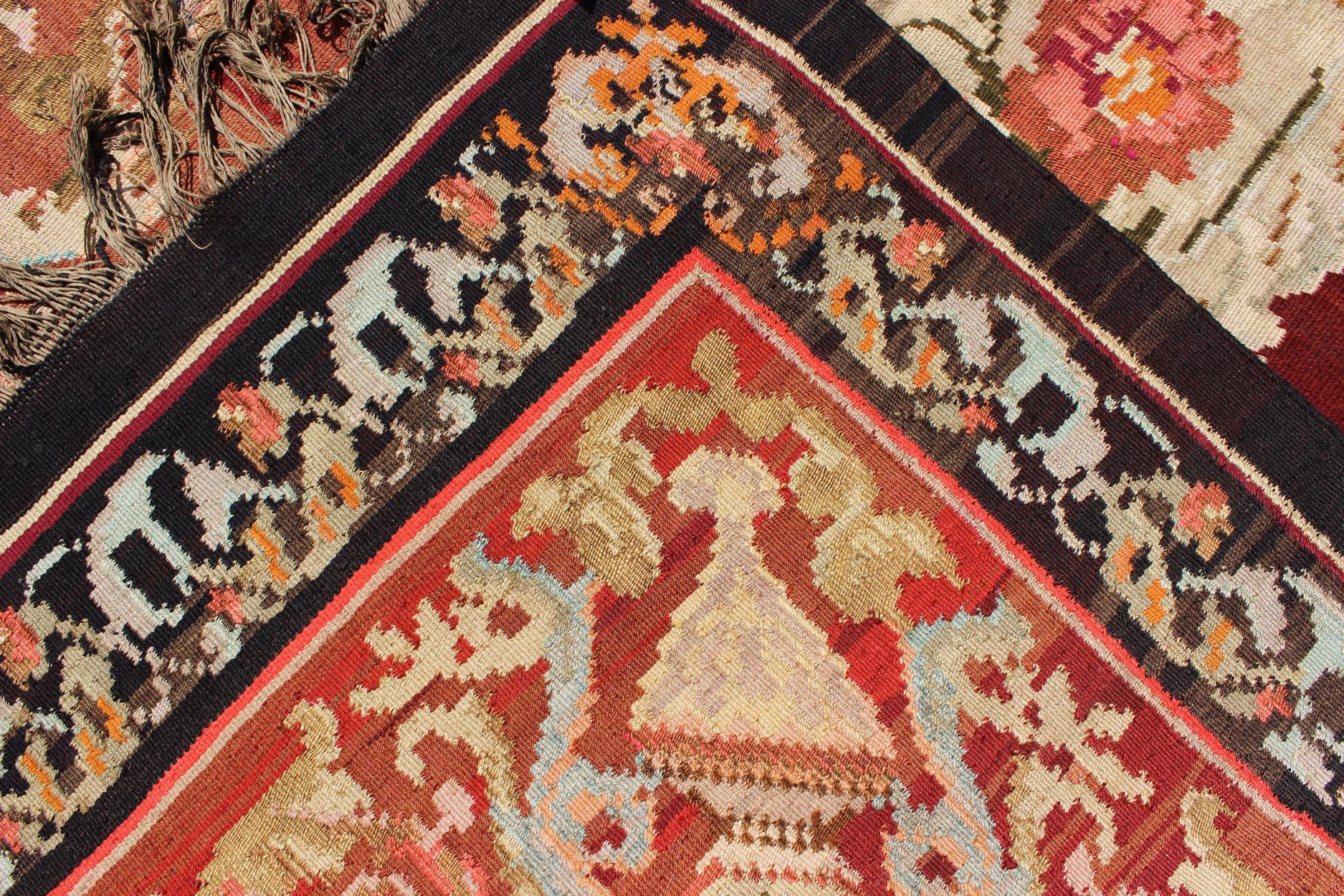 1940's Vintage Bessarabian Kilim Rug in Brilliant Colors For Sale 1