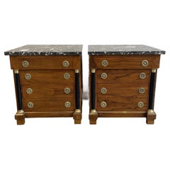 1940s Vintage Biedermeier Walnut Nightstands Nero Portoro Marble Top - A Pair