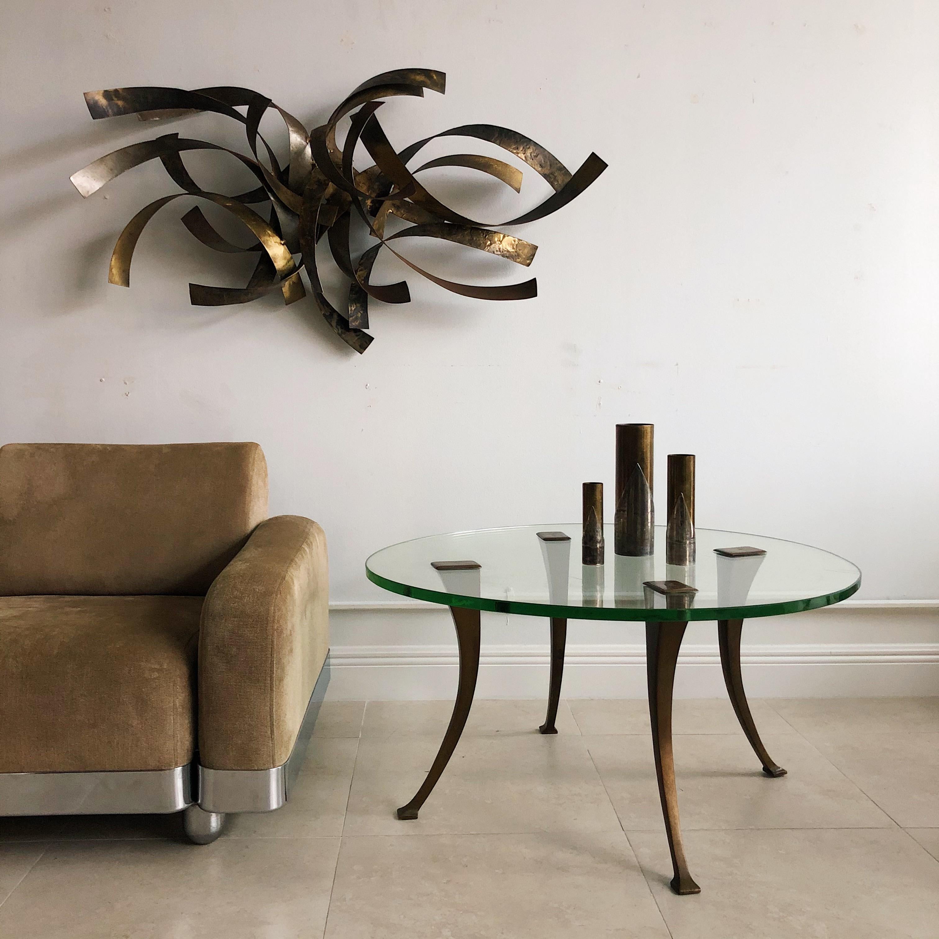 1940s Vintage Bronze and Glass Circular Cocktail Coffee Table 1