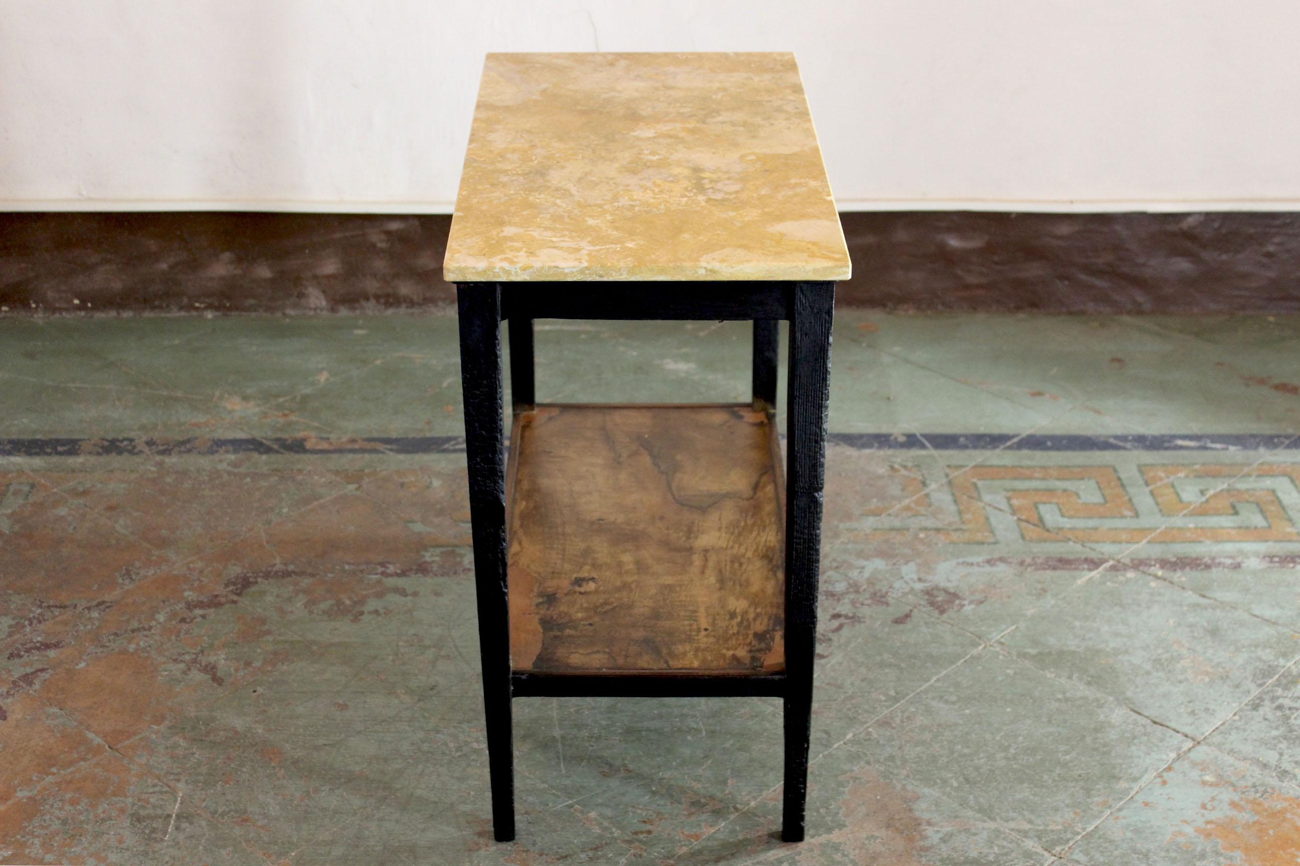 Italian 1940s Vintage Wood Black Console, with Travertine Marble Top