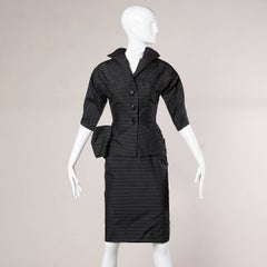 1940s Vintage Couture Silk & Wool Pin Striped Jacket + Skirt Suit Ensemble