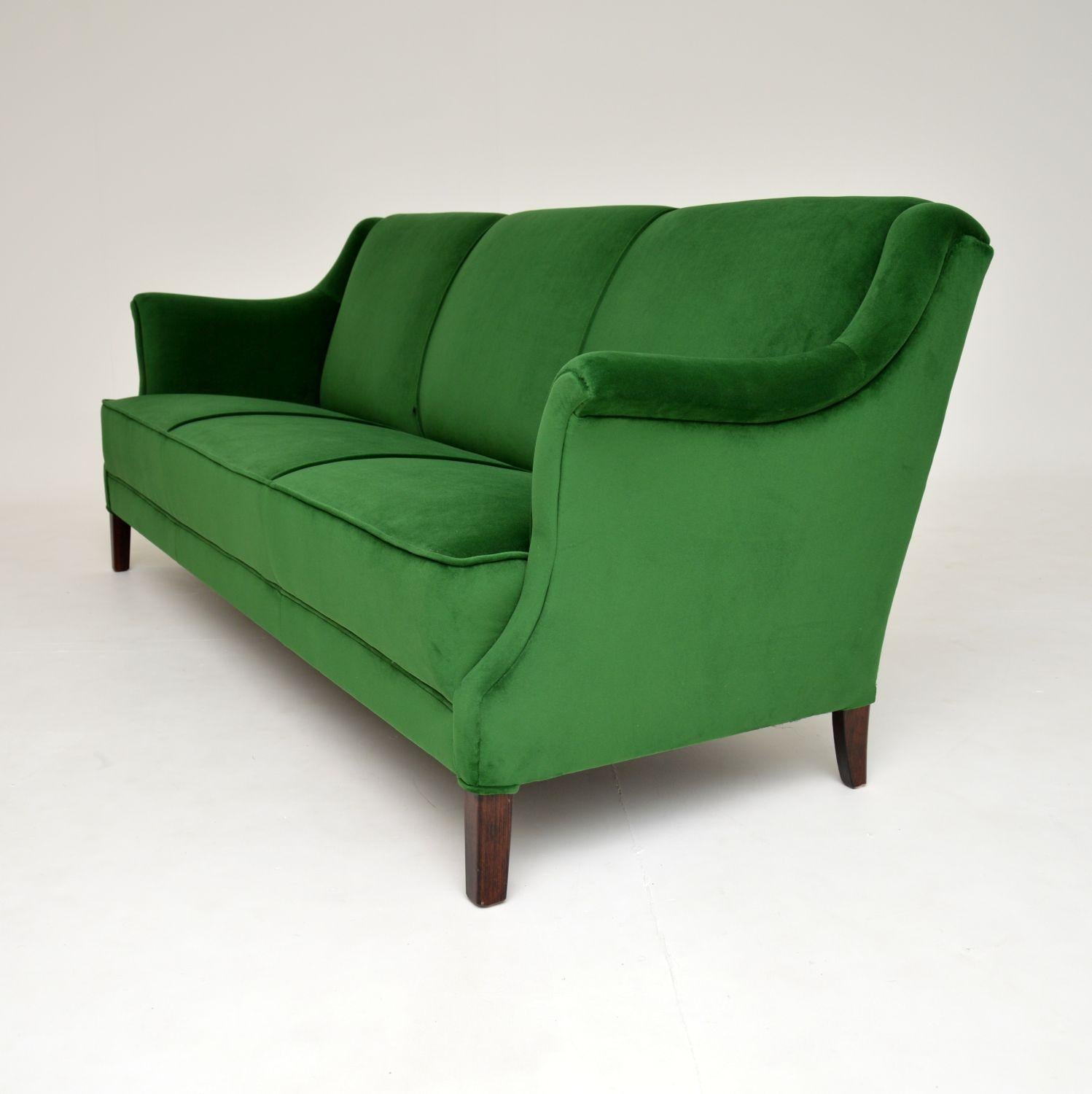 Mid-Century Modern 1940's Vintage Danish Green Velvet Cocktail Sofa