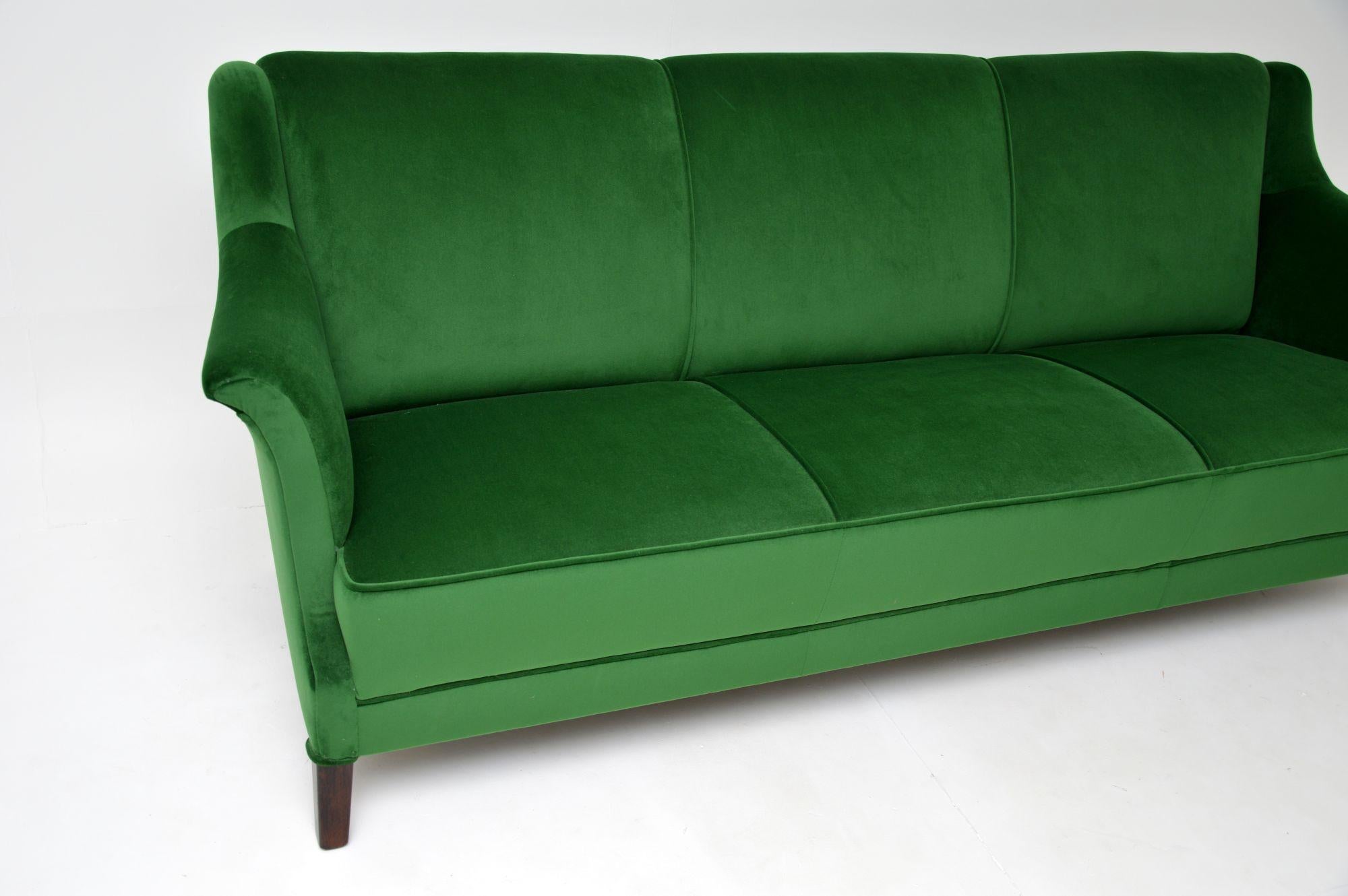 20th Century 1940's Vintage Danish Green Velvet Cocktail Sofa