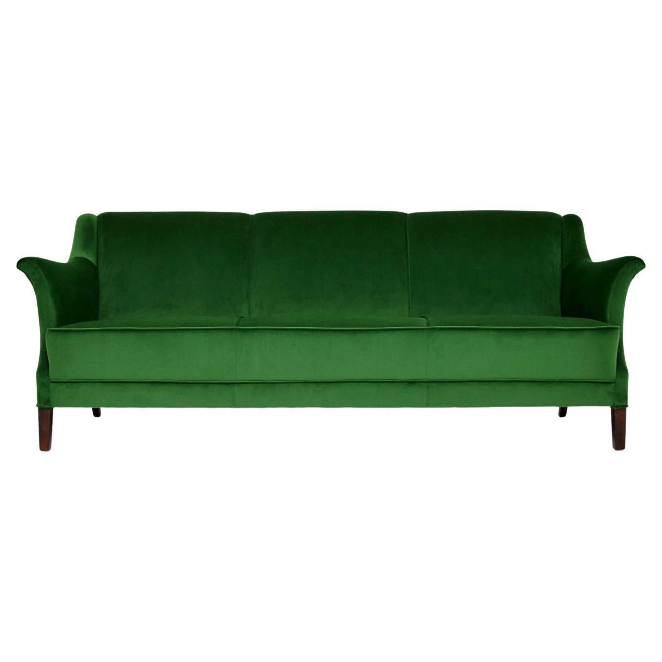 1940's Vintage Danish Green Velvet Cocktail Sofa