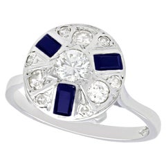 1940er Jahre Vintage Cocktail-Ring aus Weißgold mit Diamant und Saphir