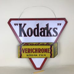 1940s Vintage Double-Sided Triangular French Metal Enamel Kodaks Sign