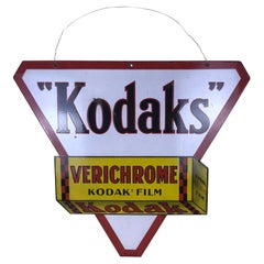 1940s Vintage Double-Sided Triangular French Metal Enamel Kodaks Sign