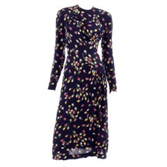 1940s Vintage Dress in Navy Blue Pink & Yellow Rosebud floral Rayon Print
