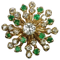 1940er Jahre Vintage Cocktail-Ring aus Gelbgold mit Smaragden und Diamanten  
