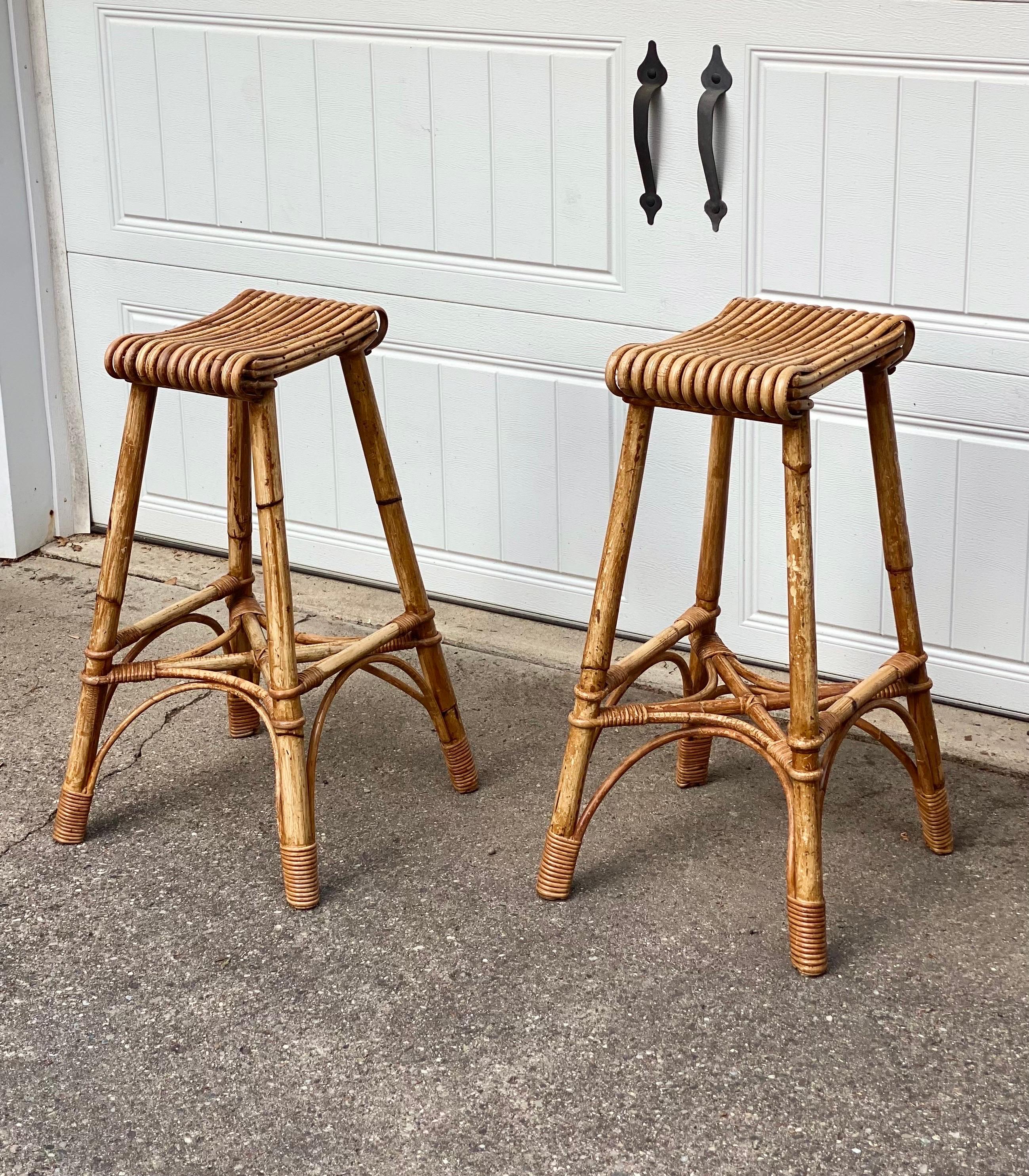 1940s Vintage English Bamboo Bar Stools – a Pair For Sale 5