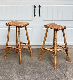 1940s Vintage English Bamboo Bar Stools – a Pair
