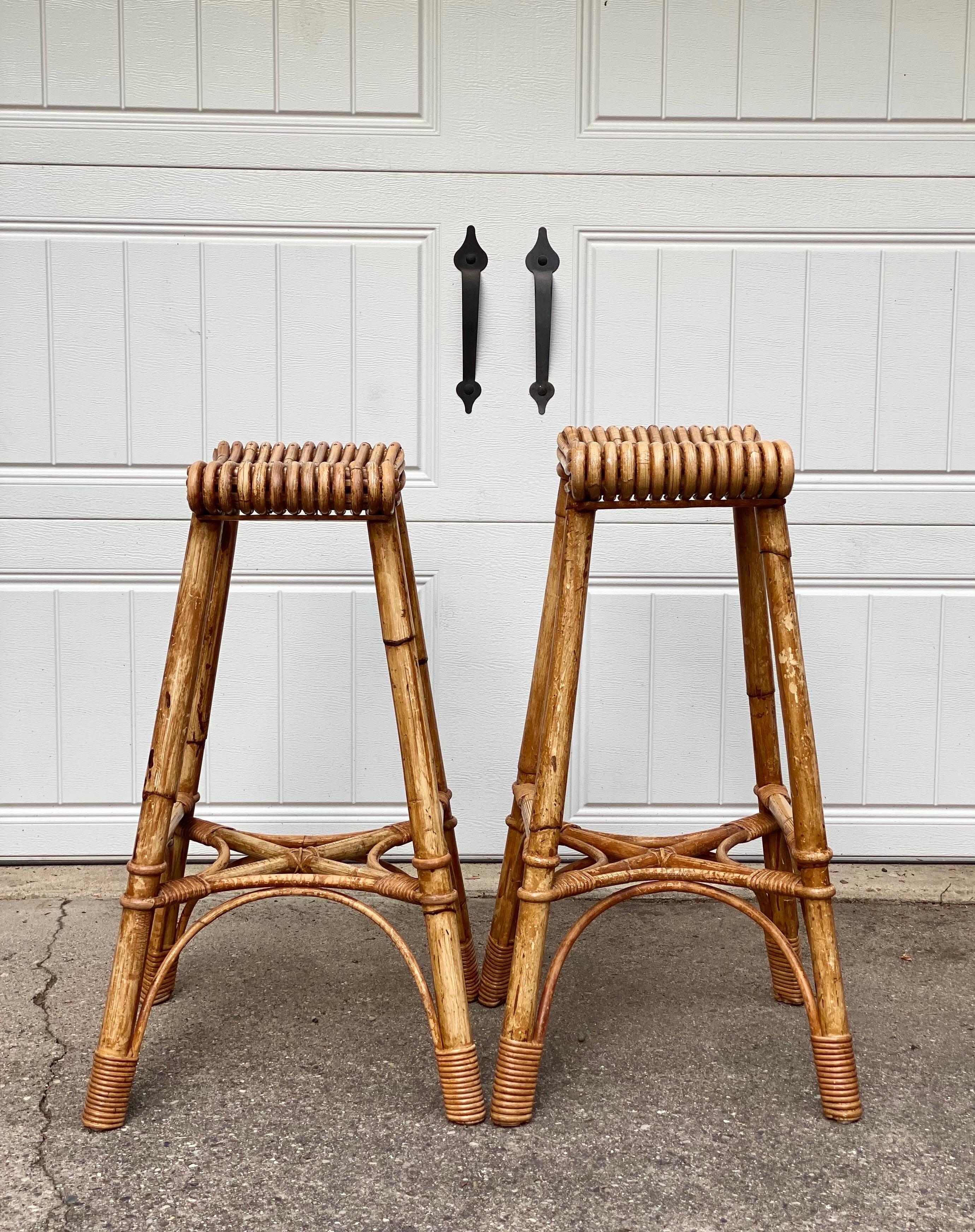 Mid-20th Century 1940s Vintage English Bamboo Bar Stools – a Pair For Sale