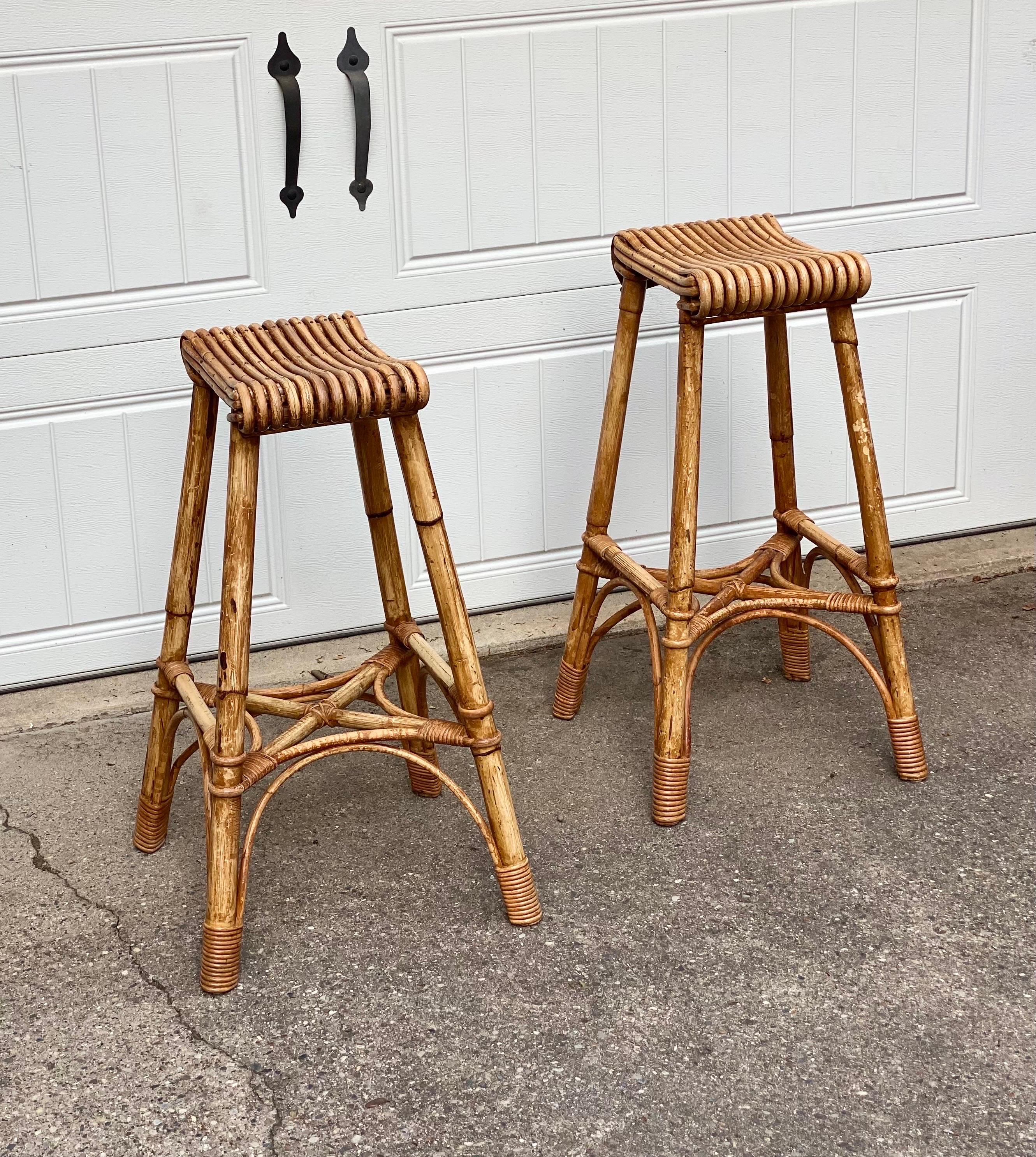 1940s Vintage English Bamboo Bar Stools – a Pair For Sale 1