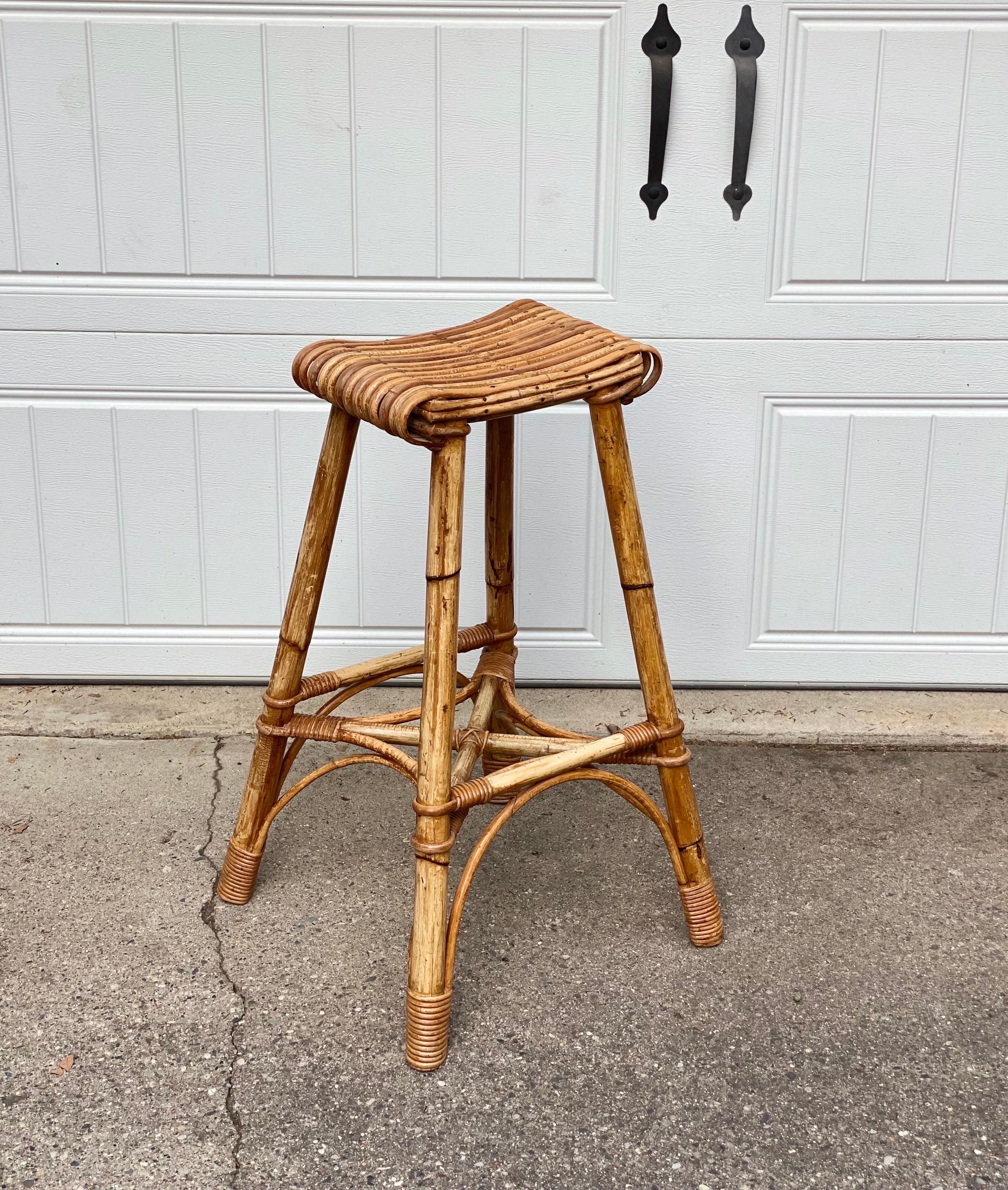 1940s Vintage English Bamboo Bar Stools – a Pair For Sale 2