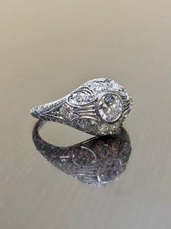 1940's Vintage Hand Engraved Platinum Old European Cut Diamond Engagement Ring