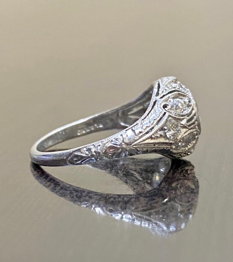 1940's Vintage Hand Engraved Platinum Old European Cut Diamond Engagement Ring  For Sale 1