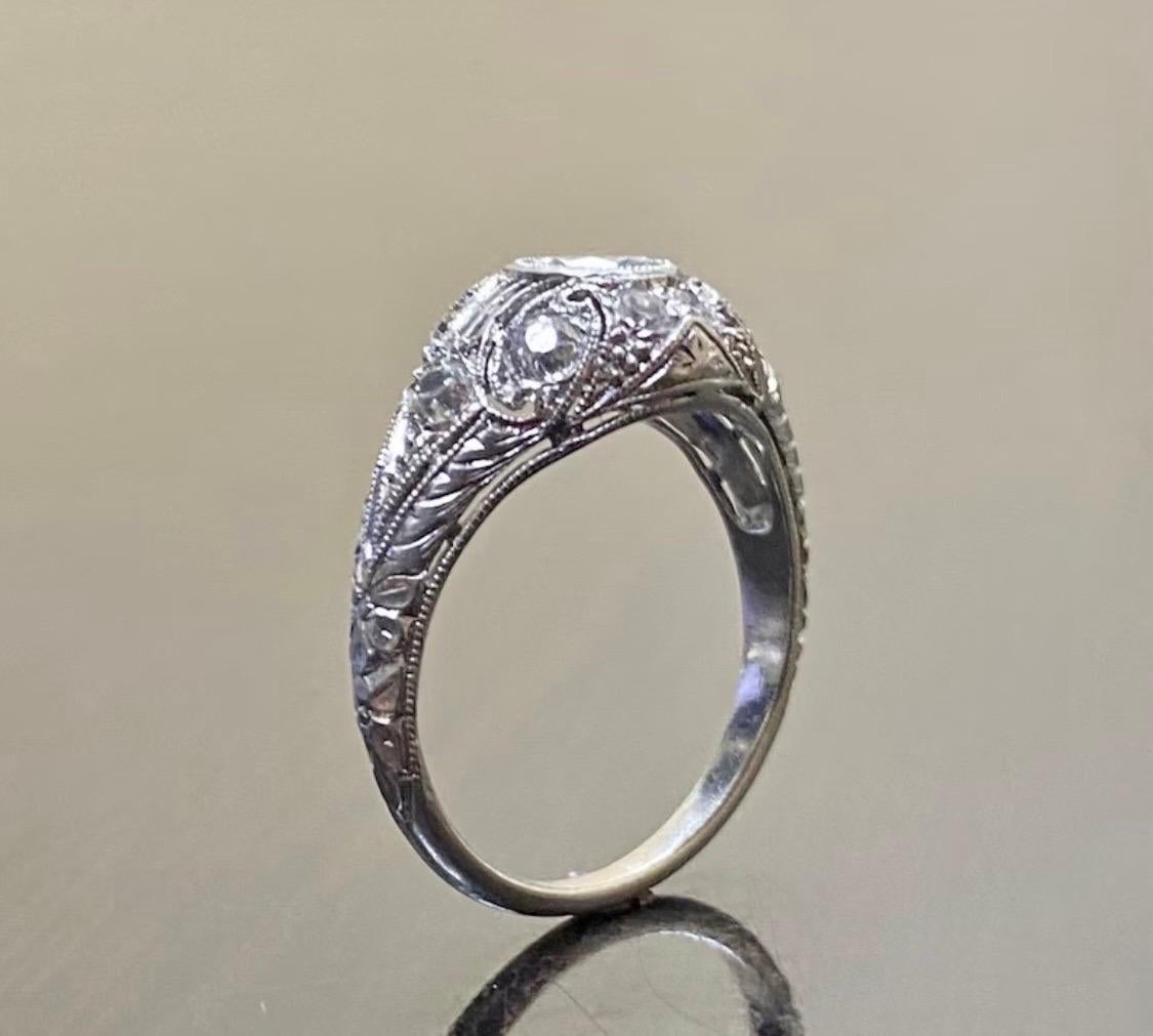 1940's Vintage Hand Engraved Platinum Old European Cut Diamond Engagement Ring  For Sale 3