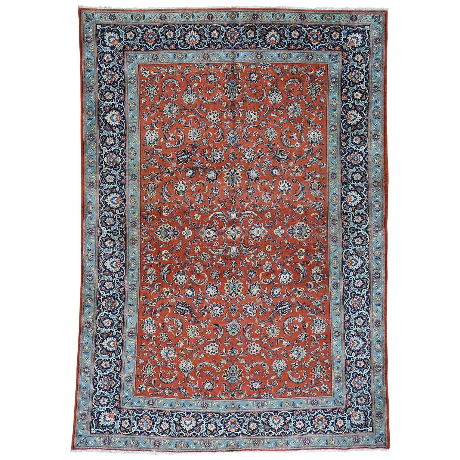 1940s Vintage Hand Knotted Persian Kashan Full Pile All-Over D Rug For Sale