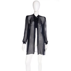 1940s Vintage Hand Painted Circus Performers Sheer Black Open Front Top With Tie