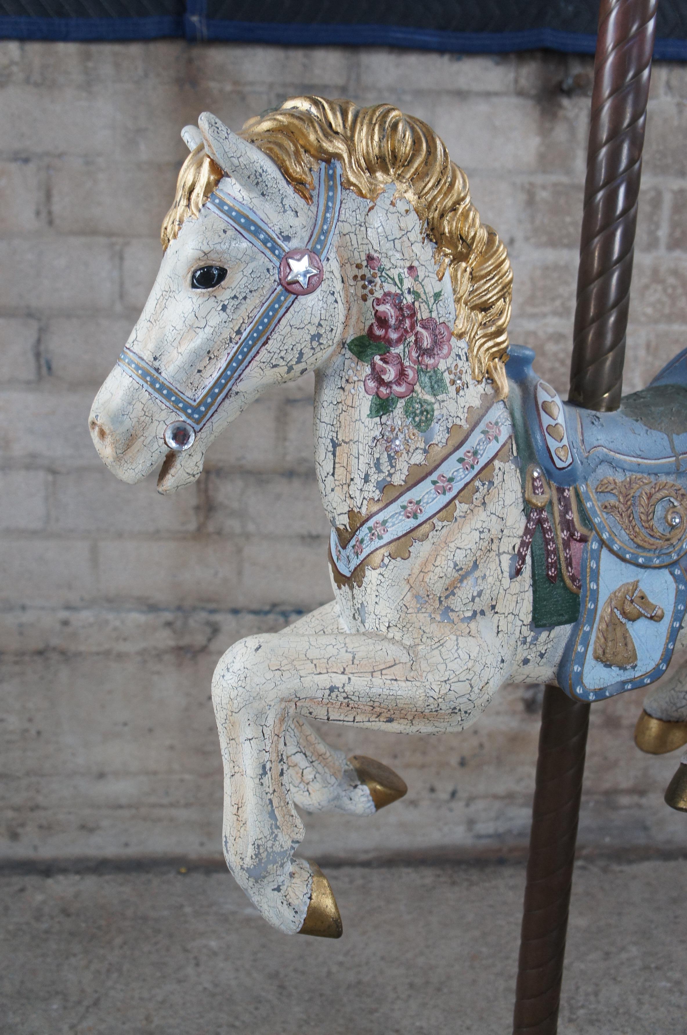 1940s Vintage Hand Painted Polychrome Carousel Horse Statue on Walnut Stand 2