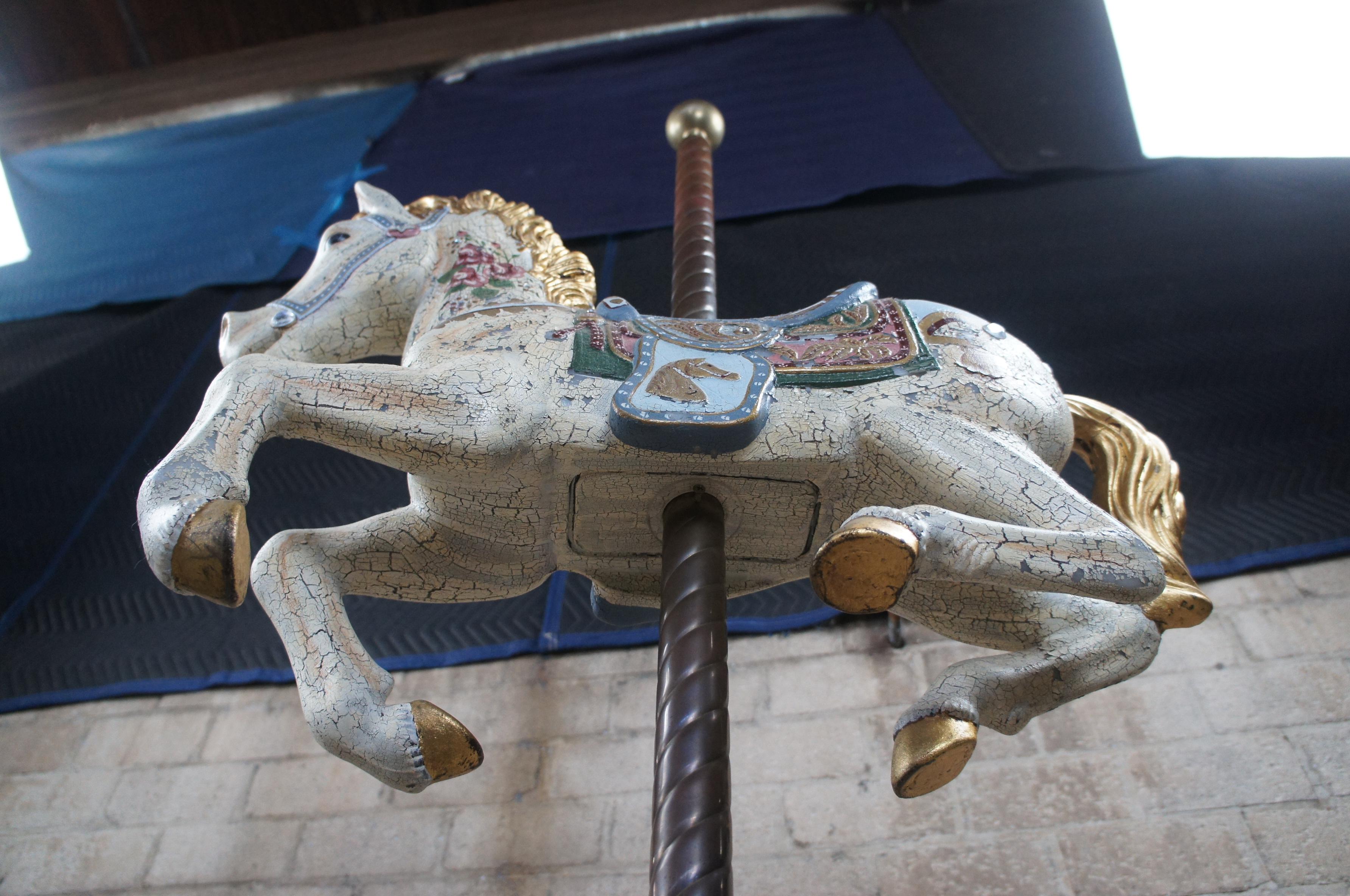 1940s Vintage Hand Painted Polychrome Carousel Horse Statue on Walnut Stand 3