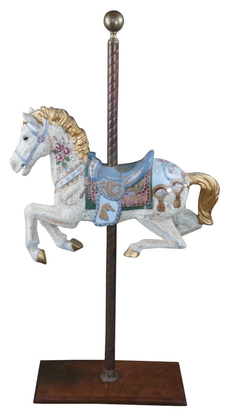 1940s Vintage Hand Painted Polychrome Carousel Horse Statue on Walnut ...