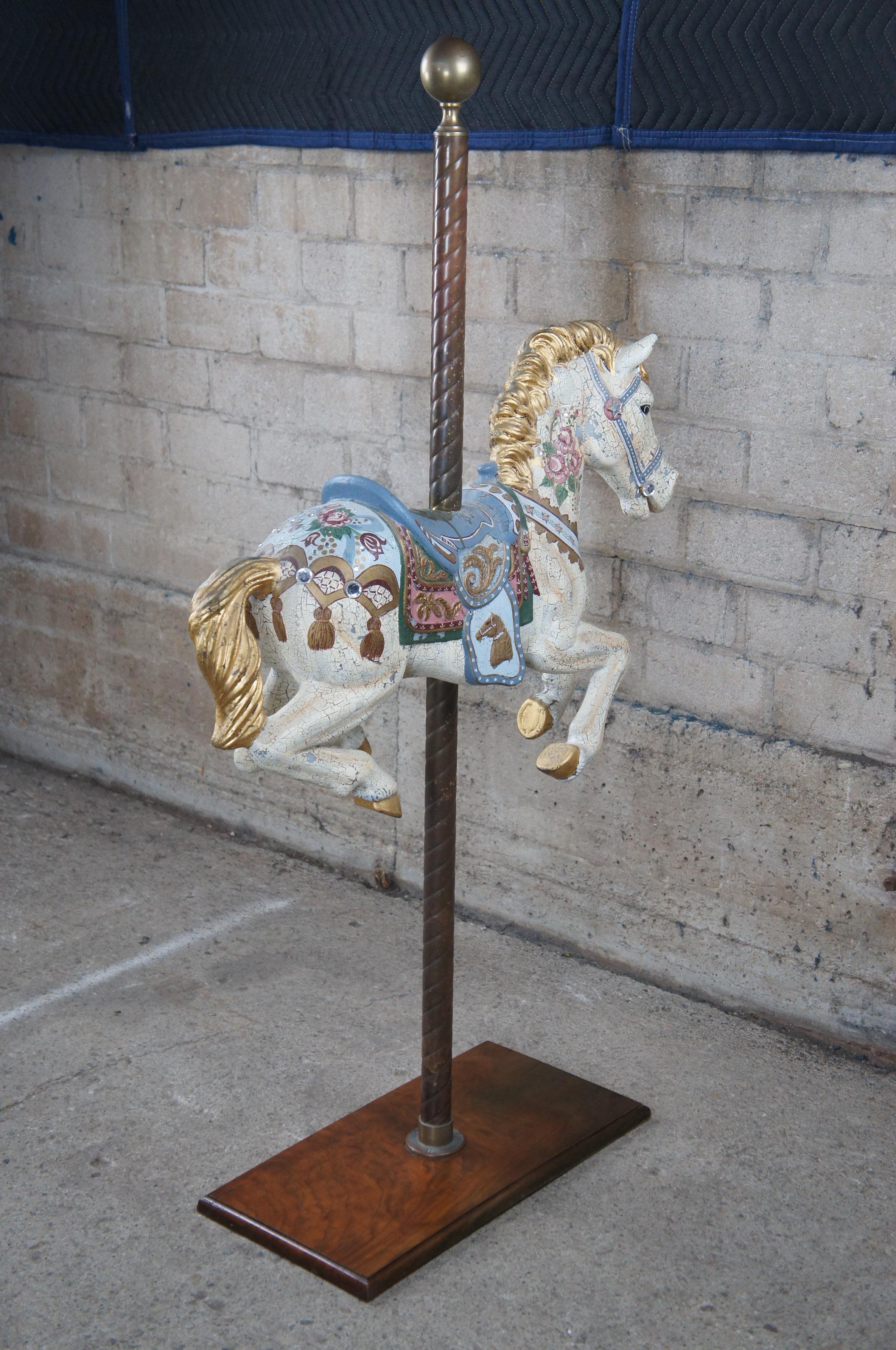 1940s Vintage Hand Painted Polychrome Carousel Horse Statue on Walnut Stand In Good Condition In Dayton, OH