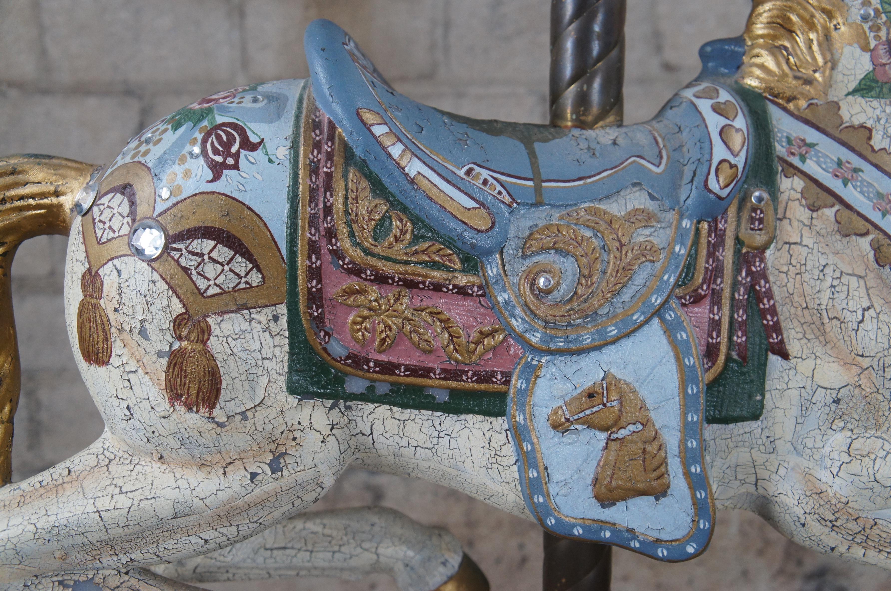 Brass 1940s Vintage Hand Painted Polychrome Carousel Horse Statue on Walnut Stand