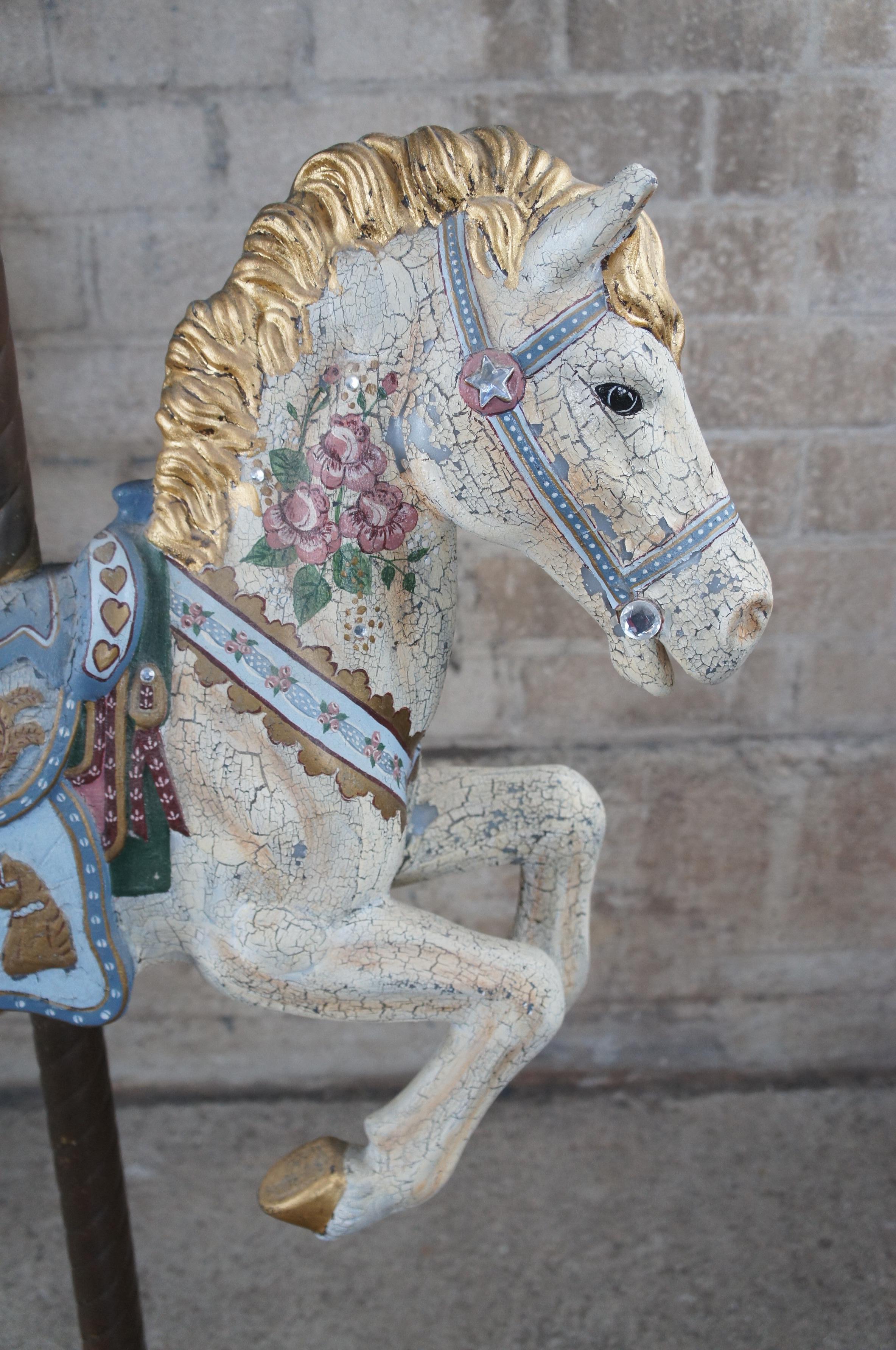 1940s Vintage Hand Painted Polychrome Carousel Horse Statue on Walnut Stand 1