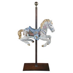 1940s Vintage Hand Painted Polychrome Carousel Horse Statue on Walnut Stand