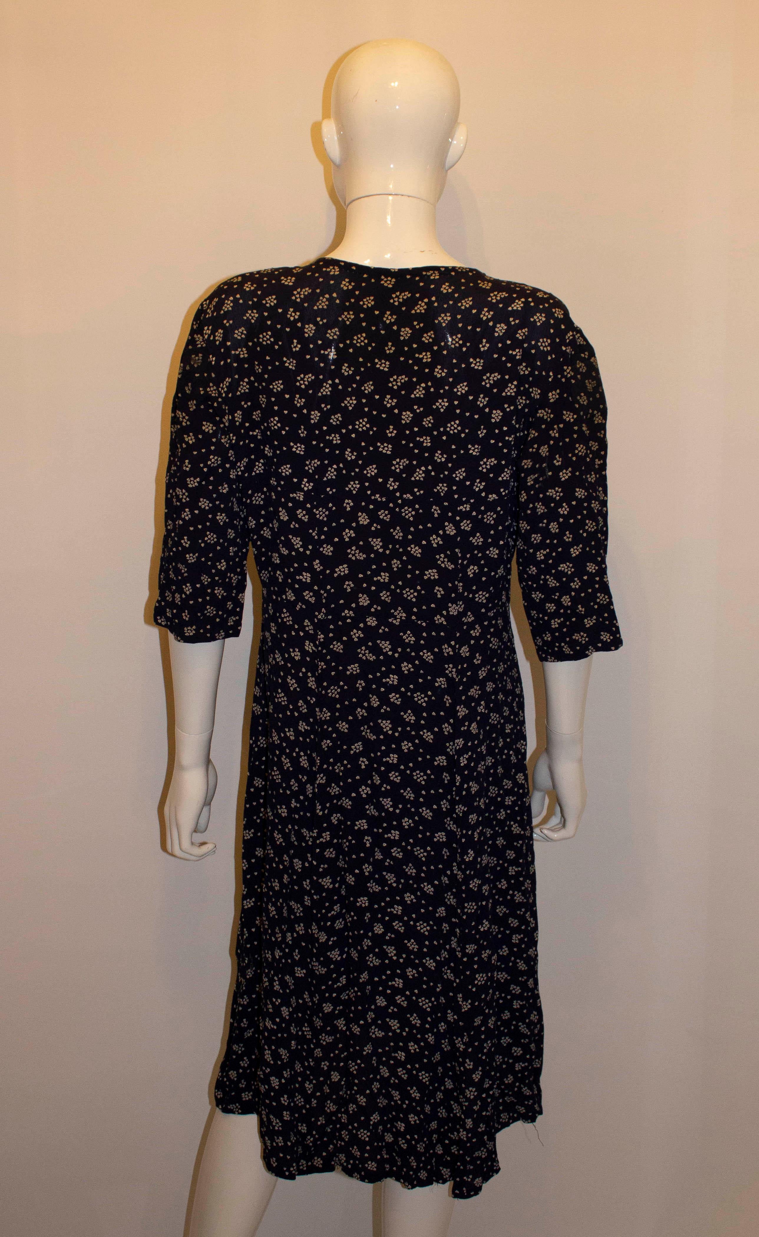 1940s Vintage Heart Print Tea Dress In Fair Condition For Sale In London, GB