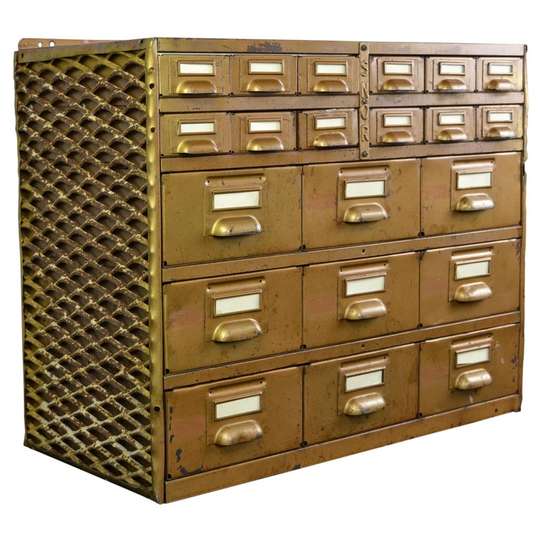 1940s Vintage Industrial Metal Drawer by S.N.O.R., Gold Painted