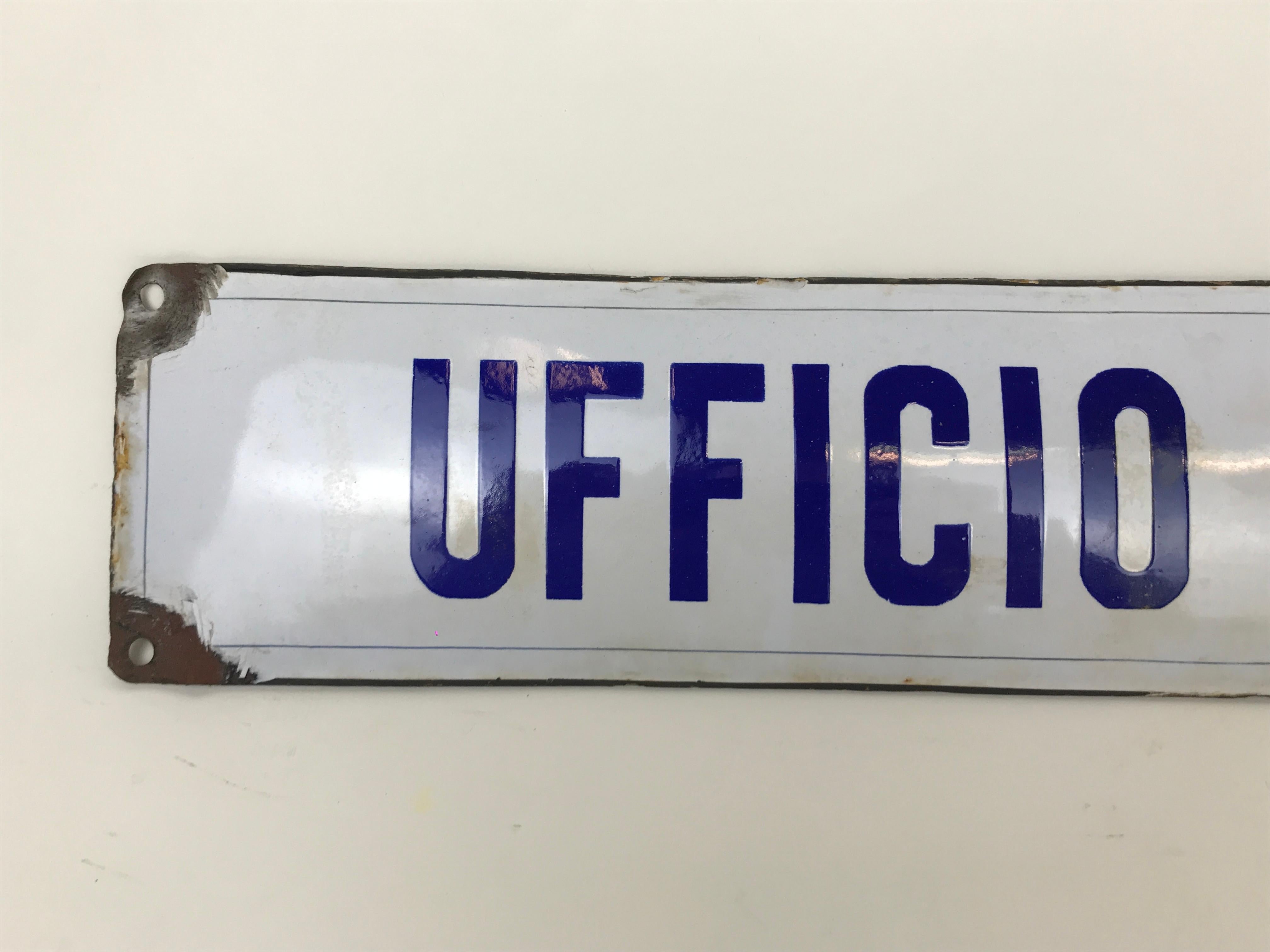 1940s Vintage Italian Enamel Metal Sign Accounting Office or Ufficio Contabilità In Good Condition For Sale In Milan, IT