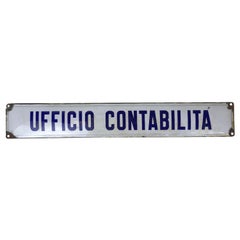 1940s Vintage Italian Enamel Metal Sign Accounting Office or Ufficio Contabilità