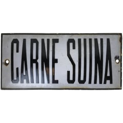 1940s Vintage Italian Enamel Metal Sign "Carne Suina", 'Pork Meat'