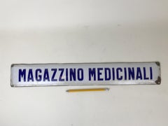 1940s Vintage Italian Enamel Metal Sign Magazzino Medicinali, Medical Warehouse