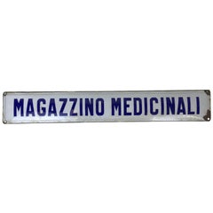 1940s Vintage Italian Enamel Metal Sign Magazzino Medicinali, Medical Warehouse