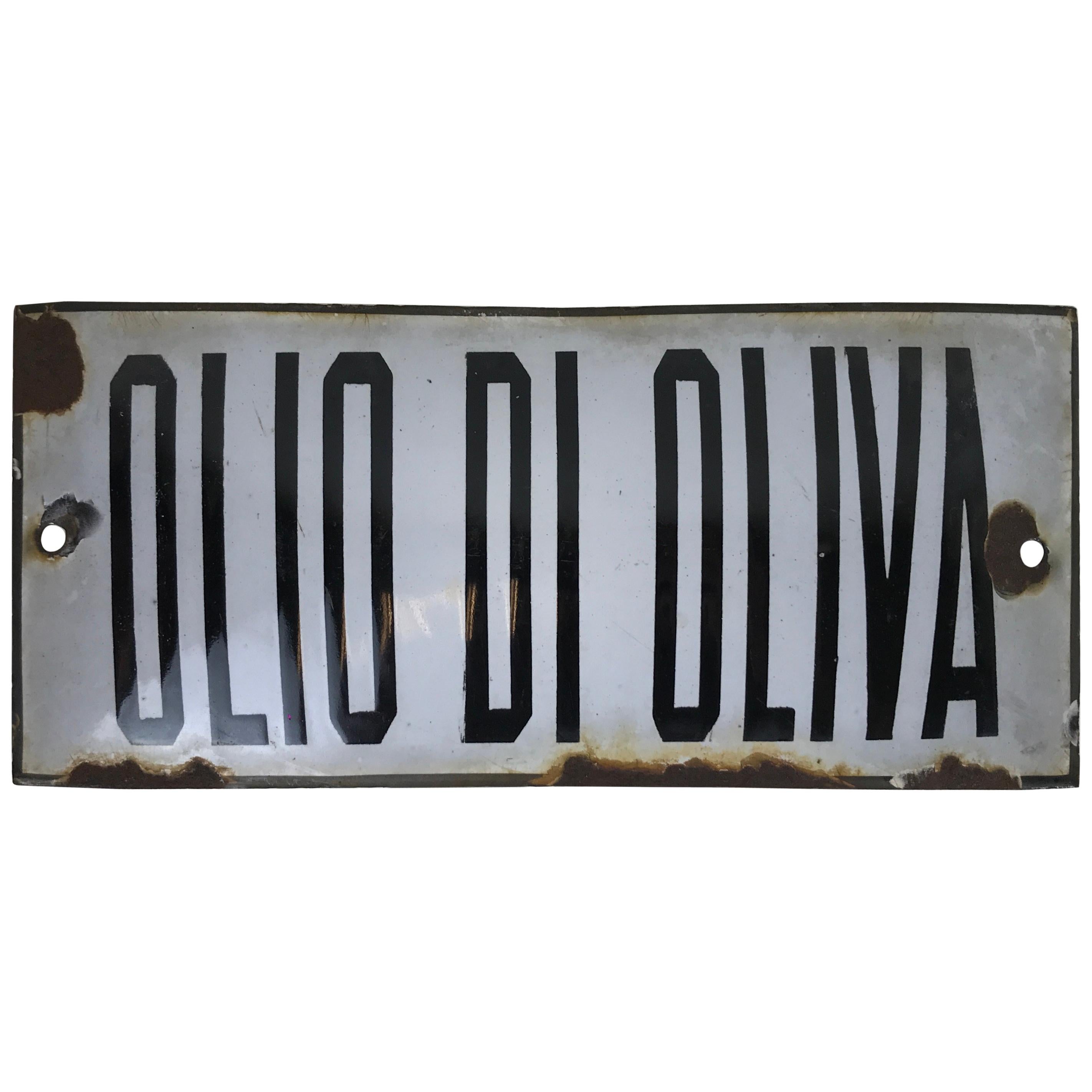 1940s Vintage Italian Enamel Metal Sign "Olio Di Oliva", 'Olive Oil' For Sale